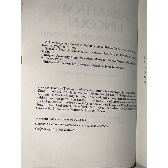 1973 Edition ABRAHAM LINCOLN THEOLOGIAN OF AMERICAN ANGUISH Used Hardcover - Picture 5 of 8